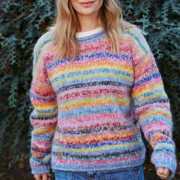Pachamama San Francisco Sweater Rainbow Hand Knitted Mohair Wool Women's Sz S B6 - Picture 4 of 16